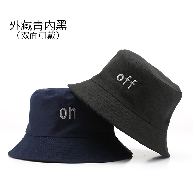 Mũ Bucket LINJW thêu chữ thiết kế hai mặt thời trang unisex