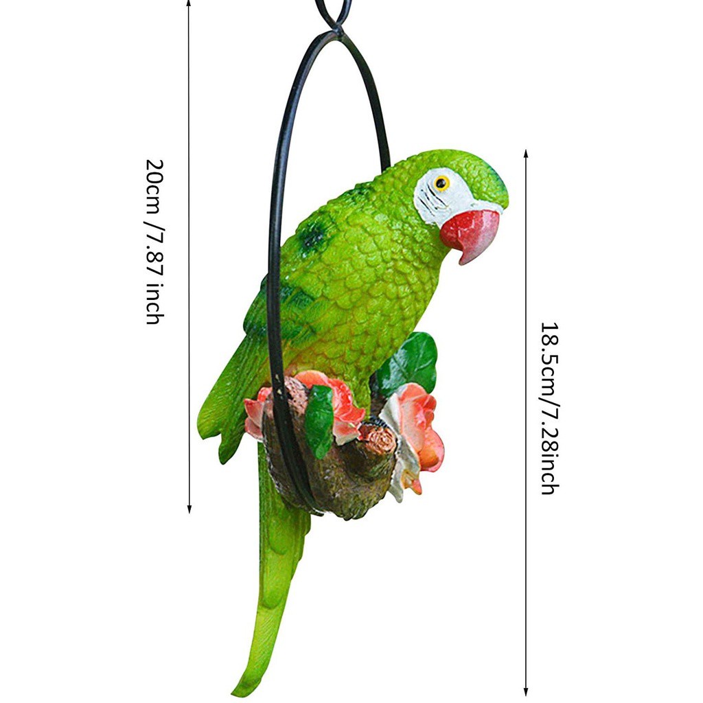 ❤LANSEL❤ Garden Decor Parrot Statue Iron Ring Lawn Ornament Bird Statues Artificial Home Garden Resin Perching Hanging Sculpture/Multicolor