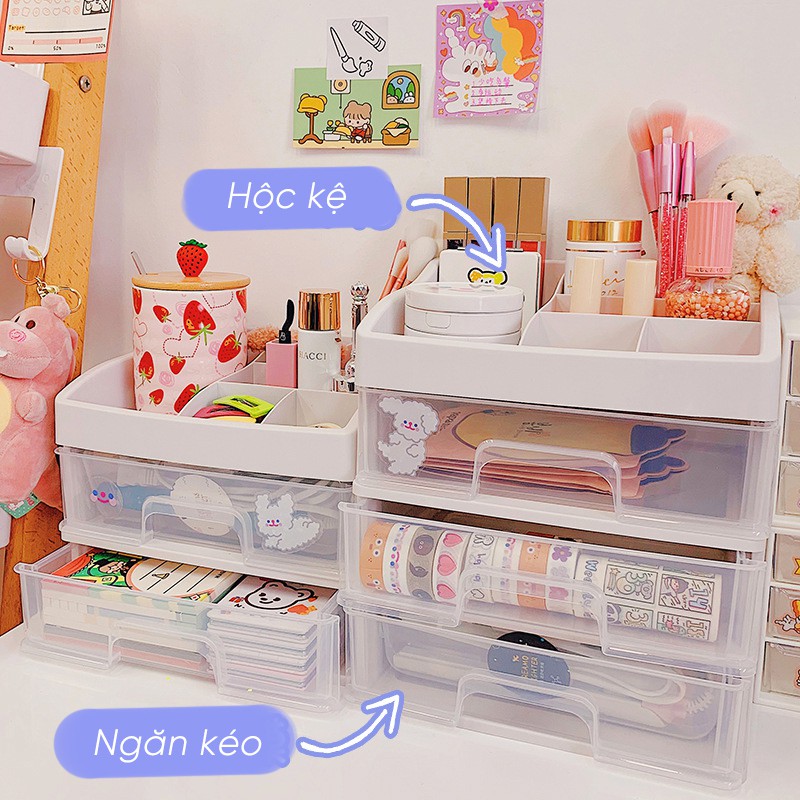 Tủ Kệ Mini Để Bàn Có Ngăn Kéo Đựng Văn Phòng Phẩm Đồ Đa Năng [Không Kèm Sticker]