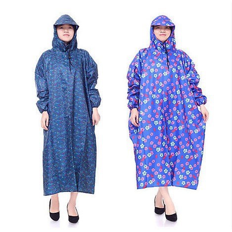 Áo Mưa Bít Vải Dù 1m4 Hoa, Sọc Caro Không Thấm Nước ( Không Xẻ Tà ) - hàng cao cấp