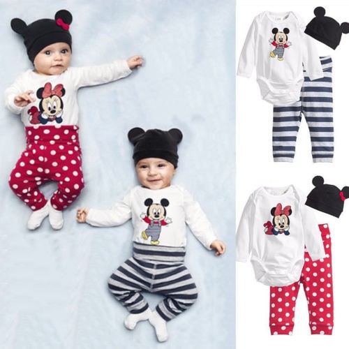 Bộ romper tay dài in hình chuột Mickey dễ thương cho bé