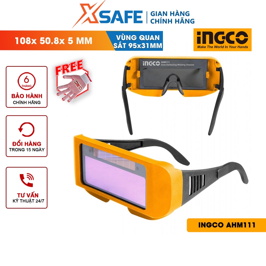 Kính hàn tự động INGCO AHM111 làm tối, vùng quan sát 95x31mm, kích thước vùng tối 108x50.8x5mm