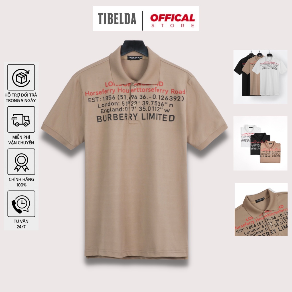 Áo polo nam big size 95Kg PAGASUS BURBERRY, áo thun polo nam basic vải cá sấu poly trẻ trung - Tibelda - P0137