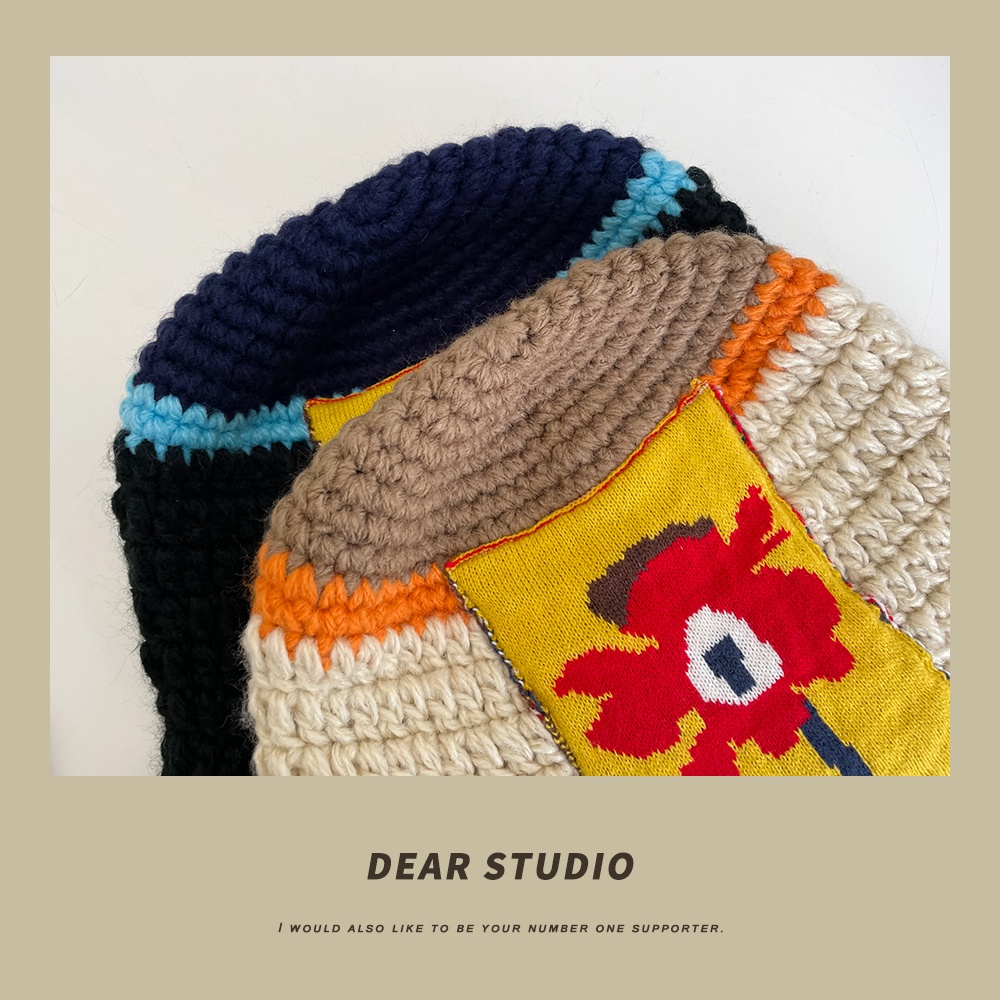 Mũ Bucket Len Đính Hoa Giữ Ấm Dễ Phối Đồ Thời Trang Thu Đông Nhật Hàn Cho Nữ