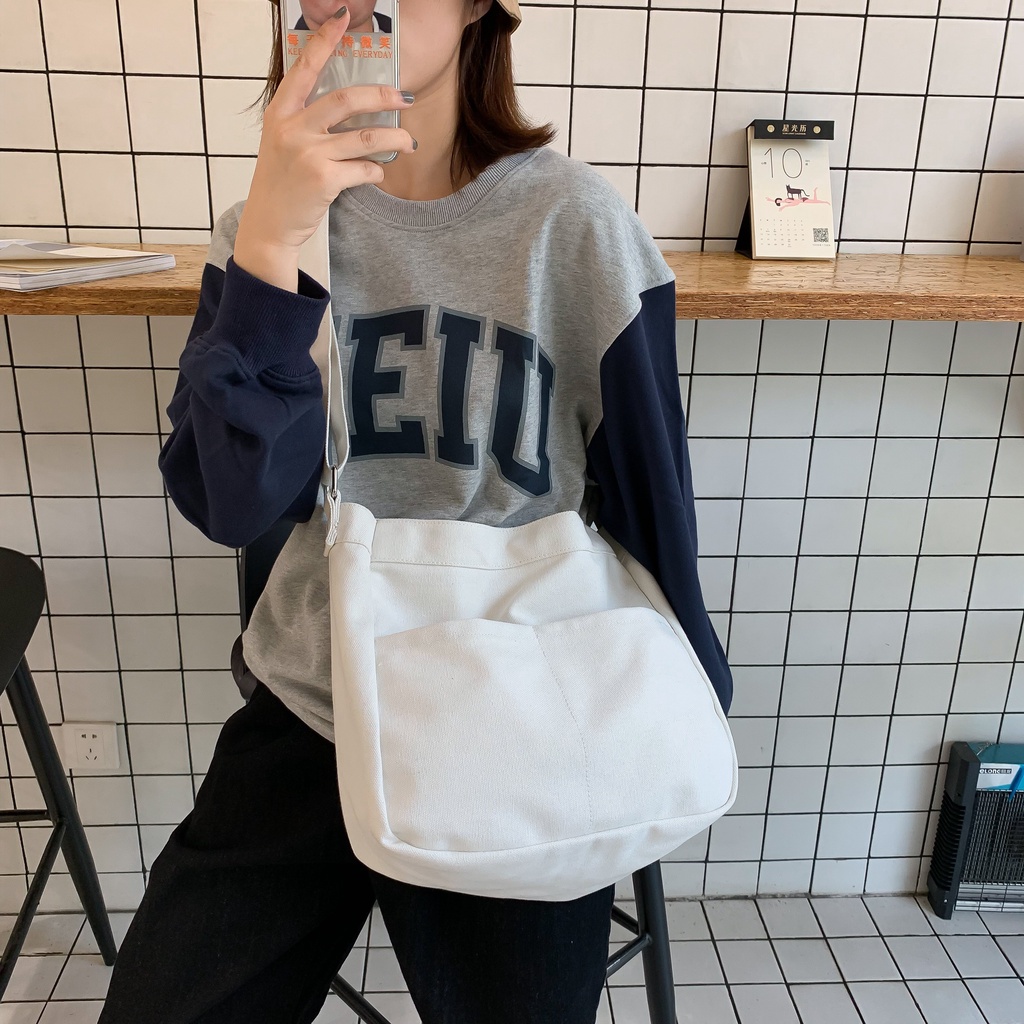 Túi tote đeo chéo nữ vải canvas đi học, đi chơi thời trang Hàn Quốc