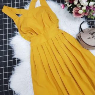 ĐẦM MAXI VÀNG CHÉO LƯNG DẬP LY