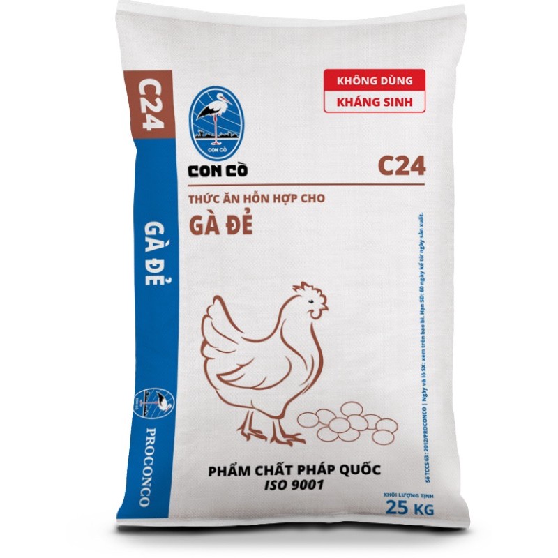 Bao cám gà đẻ c24 dinh dưỡng cho gà đẻ, nguyên bao 25kg.