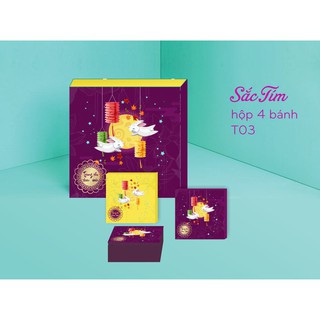 Bộ Túi Hộp Đựng 4 Bánh Trung Thu 125-250g Có Hộp Con Hộp Tím Đáy Vàng