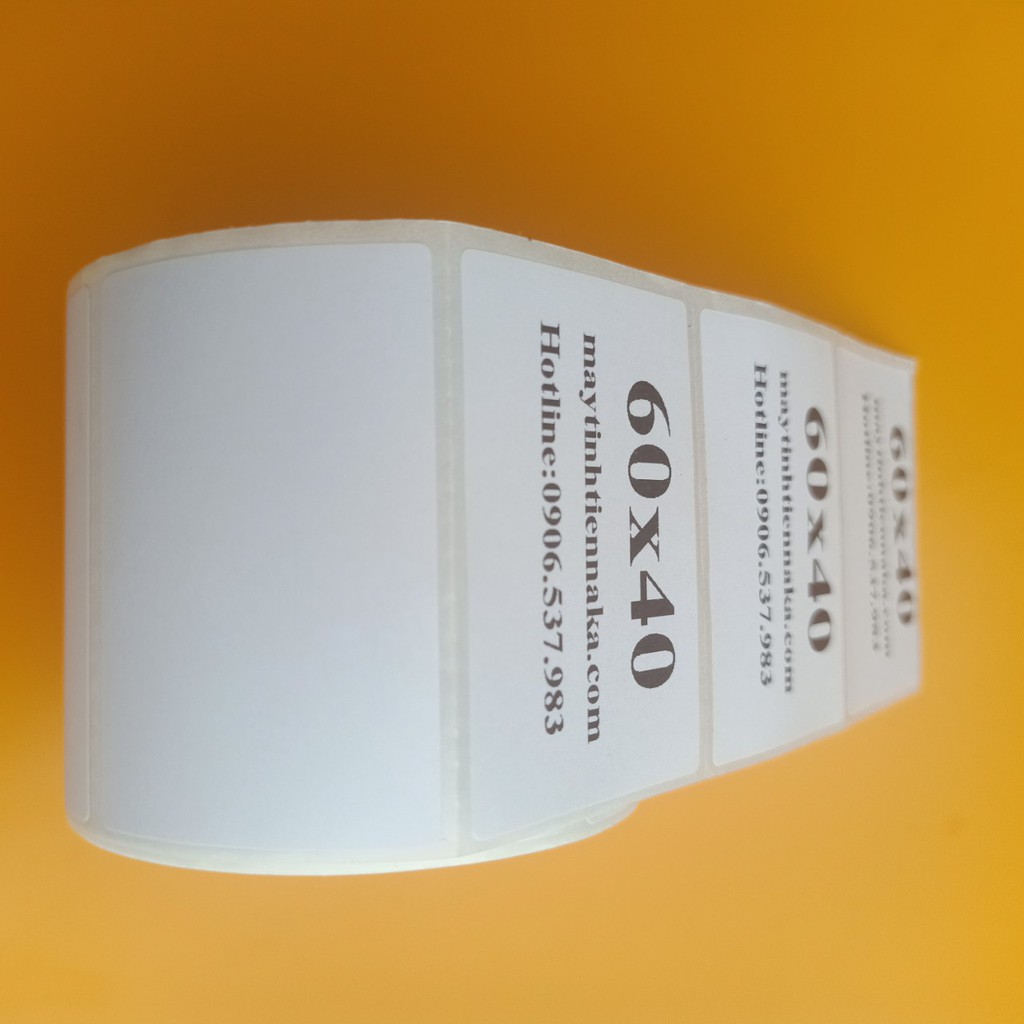 Tem decal nhiệt 60x40 mm - Giấy in mã vạch 6x4 cm dài 25m dùng in tem phụ Minicode dán lên sản phẩm hàng hóa
