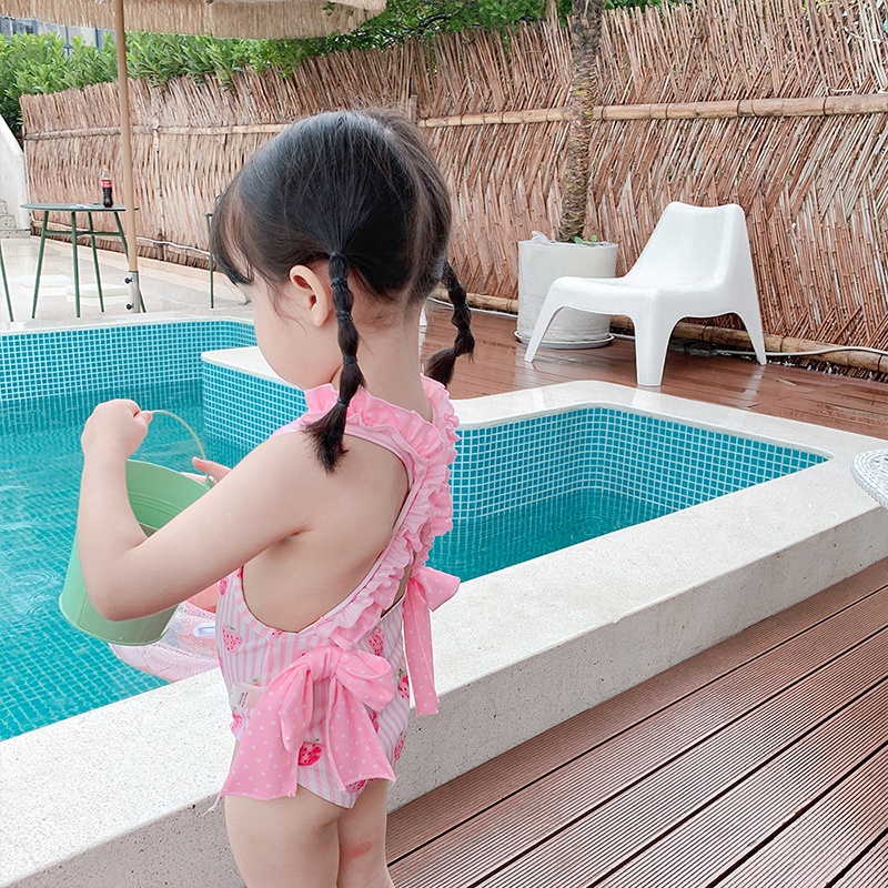 Bộ Đồ Bơi Hở Lưng Màu Hồng Dễ Thương Phong Cách Hàn Quốc Cho Bé Gái