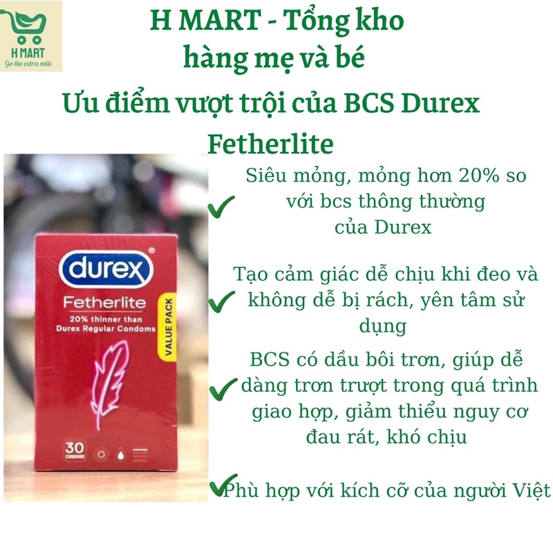 Bao cao su siêu mỏng Durex Fetherlite - Hộp 30 chiếc Úc