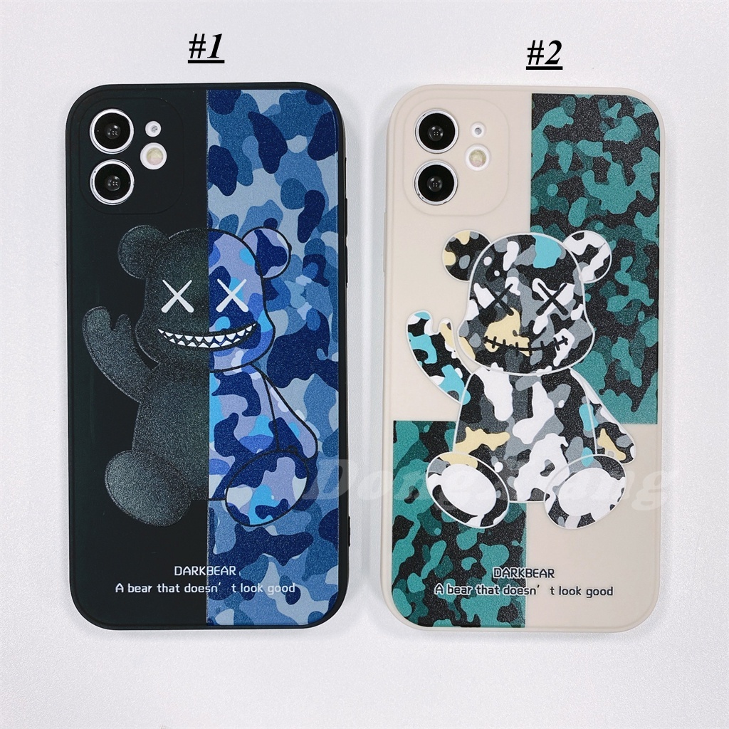Ốp điện thoại tpu silicon viền vuông họa tiết bearbrick rằn ri thích hợp cho iPhone 13 Pro Max 12 11 6 6s 7 8 Plus XR XS