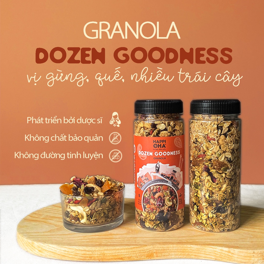 Granola Dozen Goodness HAPPI OHA - Ngũ Cốc Ăn Sáng/ Ngũ Cốc Ăn Kiêng Không Đường Tinh Luyện Vị 12 Loại Hạt Trái