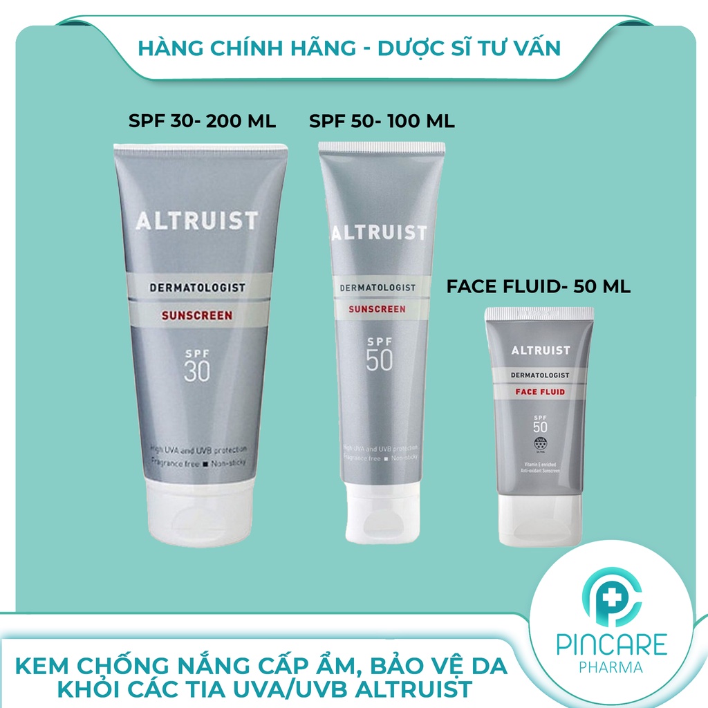 Kem chống nắng Altruist Dermatologist Face Fluid, Sunscreen SPF 30, SPF 50 mẫu mới - Hàng chính hãng - Nhà Thuốc PinCare