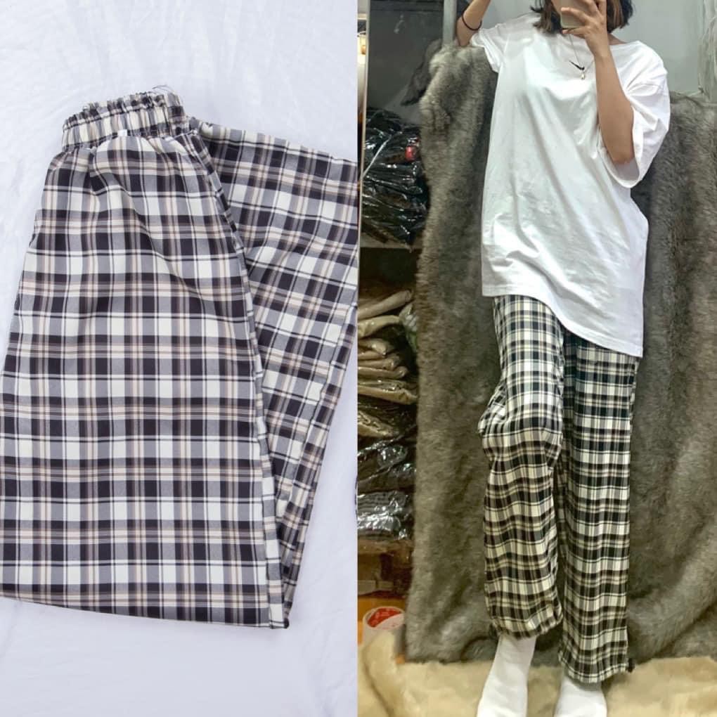 Quần ống suông caro quần Plaid Pants chất liệu cao cấp