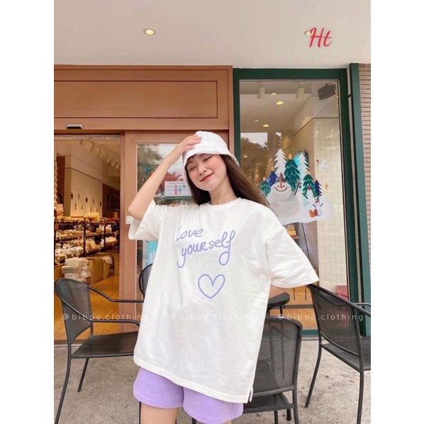 Bộ áo love+quần đùi tím HT11