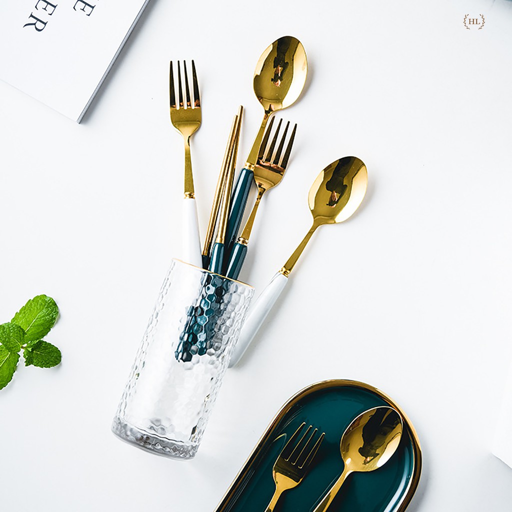 ĐŨA - SÚP - NĨA TO TRẮNG XANH NGỌC BÍCH CAO CẤP | SET ĐŨA THÌA NĨA INOX CÁN SỨ PHONG CÁCH TÂN CỔ ĐIỂN HOME LUXURY DECOR