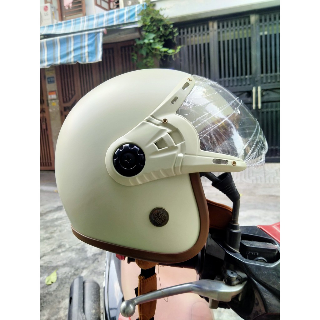 Mũ bảo hiểm 3/4 có kính càng lót nâu - Nón bảo hiểm 3/4 mẫu mới thời trang nhiều màu