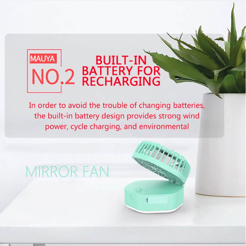 Quạt Mini Kèm Gương Trang Điểm Có Đèn LED