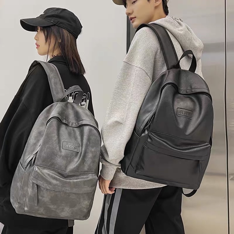 Balo chống nước Da trơn Basic da PU balo da nam nữ học sinh sinh viên đựng vừa sách vở laptop, balo thời trang