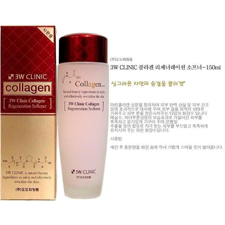 Nước hoa hồng dưỡng da săn chắc chống lão hóa Collagen 3W CLINIC Hàn Quốc 150ml giúp se nhỏ lỗ chân lông làm sạch da