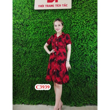 Đầm suông cổ sơ mi màu đỏ Z540