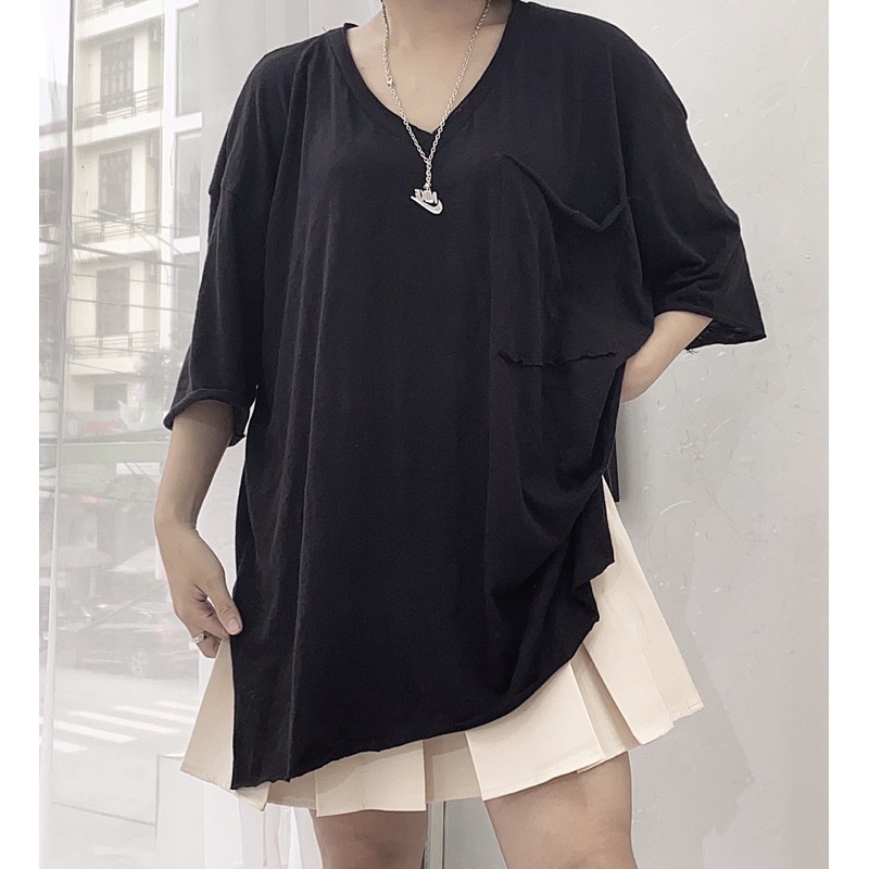 Áo Phông Xẻ Tà Cổ Tim Túi Rút Ngực ULAZZANG Hot � Tà Cổ Chữ V Cotton 100% SIÊU HOT � | BigBuy360 - bigbuy360.vn