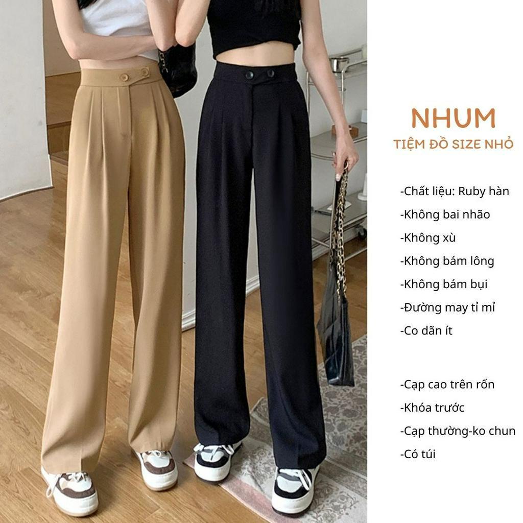 Quần ống rộng nữ size nhỏ lệch khuy siêu đẹp. Quần vải suông cạp cao size XXS/XS dài 88cm dành cho nấm lùn