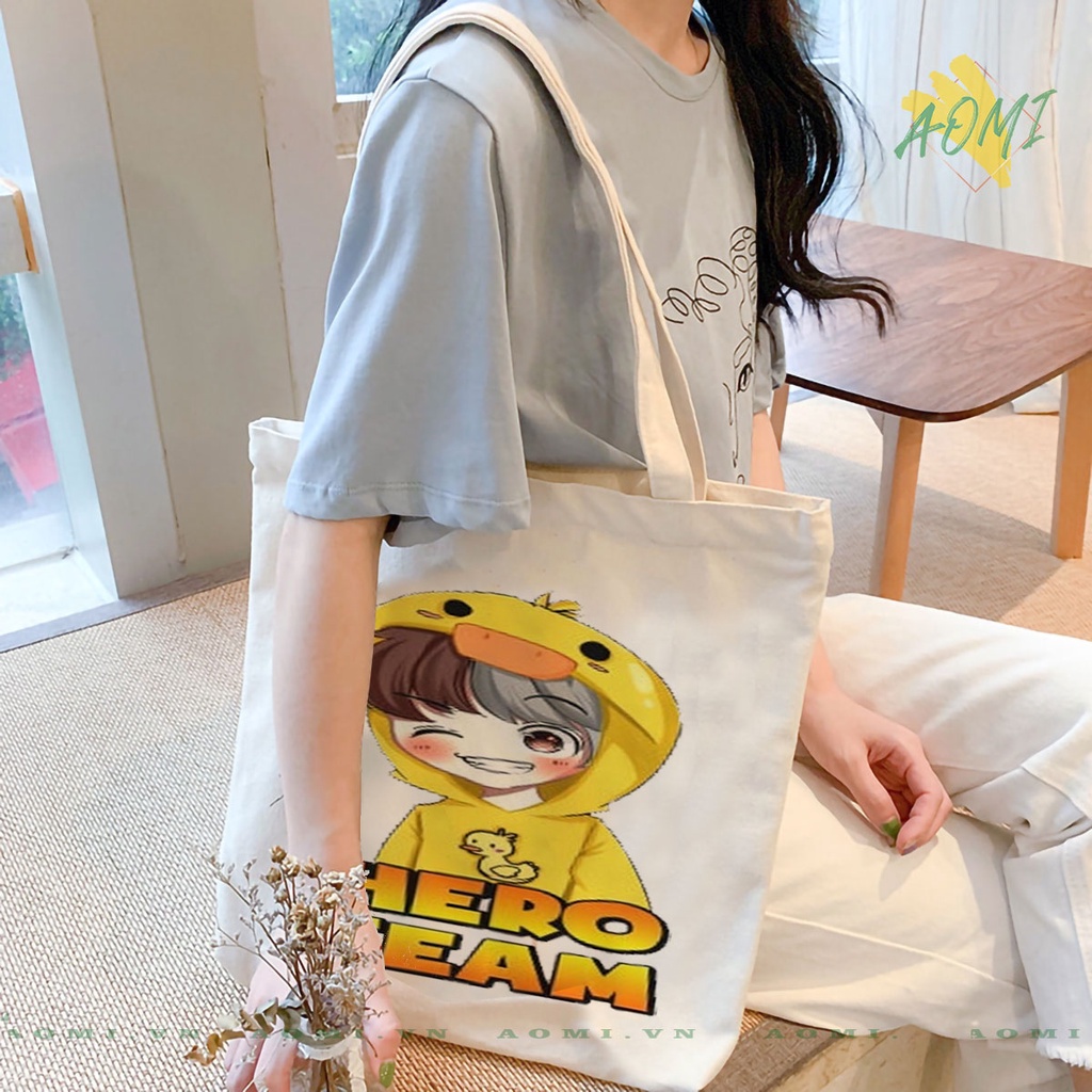 [NHIỀU MẪU] BALO TÚI VẢI ĐEO VAI TOTE CANVAS BAG CÓ KHÓA KÉO SIZE LỚN 33x38cm AOMIVN FORM TRÒN NÚT BẤM ĐỰNG BÚT HỌC SINH