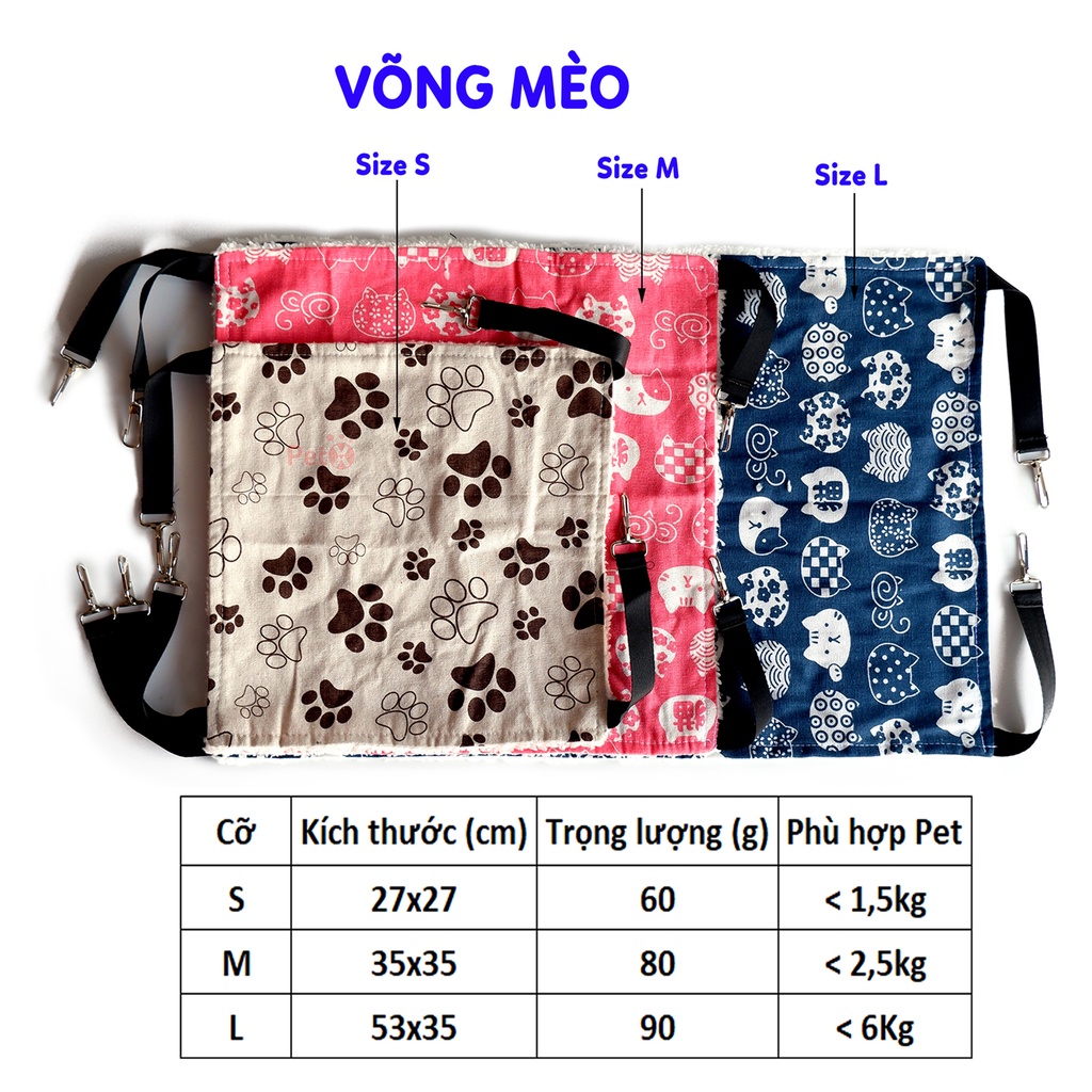 Võng cho mèo bằng vải một mặt bông mặt in hoa văn Lucky Cat và bàn chân chó Lapeta