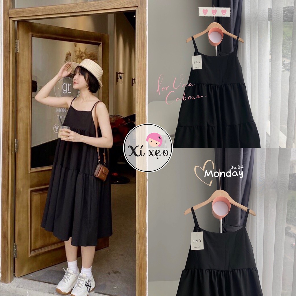 Váy 2 dây, đầm babydoll đen trắng babydoll phong cách ulzzang Hàn Quốc xixeoshop - V30