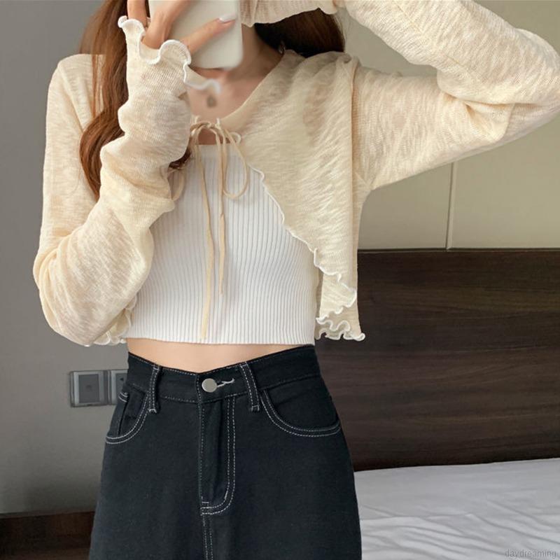 Áo Cardigan Dệt Kim Mỏng Tay Dài Cột Dây Phong Cách Hàn Quốc Cho Nữ | BigBuy360 - bigbuy360.vn