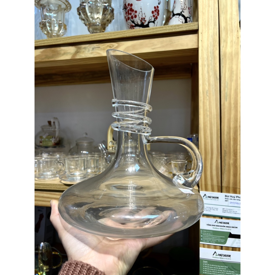 Giá xưởng Nhiều mẫu bình thở thủy tinh rượu vang Decanter chiết miệng vát thổi thủ công dày dặn kiểu dáng đa dạng