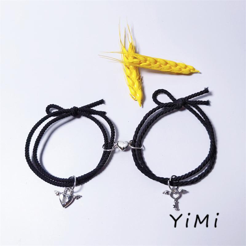 [mo] Vòng Đeo Tay Cặp Đôi Khóa Từ Tính Trái Tim Đơn Giản Kiểu Âu Mỹ Làm Quà Tặng Cho Bạn Trai Bạn Gái