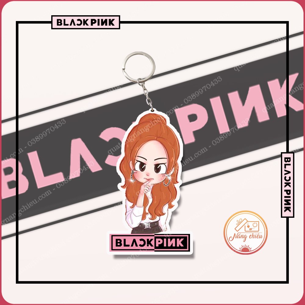 Móc chìa khóa chủ đề nhóm nhạc BLACKPINK, in ảnh các thành viên Jennie, Jisoo, Lisa, Rose