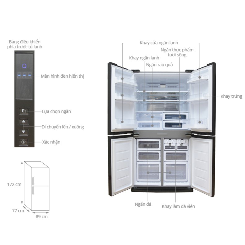 Tủ lạnh 4 Cánh Cửa Sharp Inverter 626 lít SJ-FX630V-ST - Chỉ giao tại HN