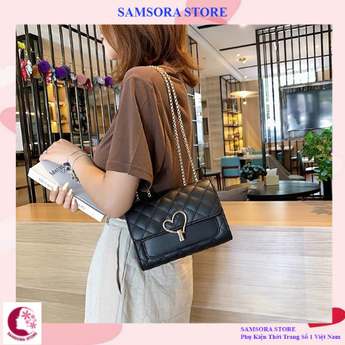 Túi xách nữ  cao cấp đeo chéo phong cách hàn quốc kết hợp khóa tim sang chảnh Samsora store TDC2110