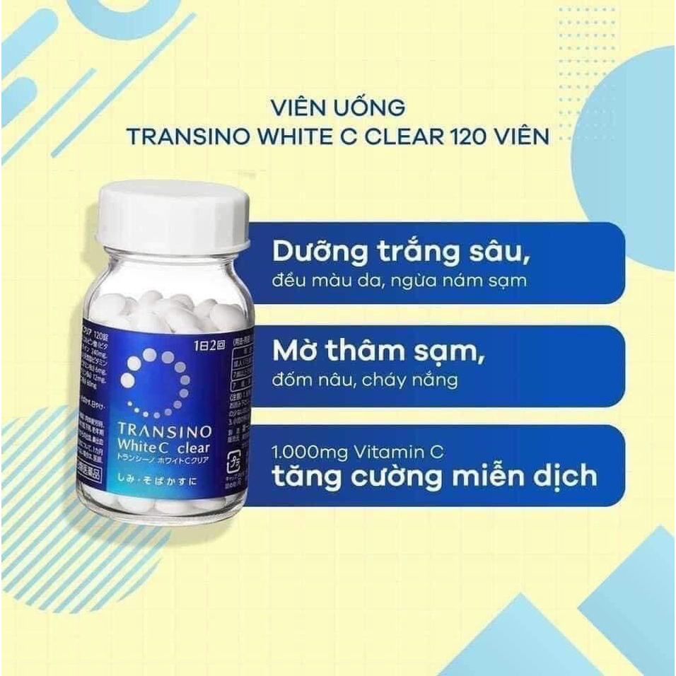 Viên uống trắng da Transino White C Clear hộp 120v viên uống mờ nám sáng da nội địa Nhật