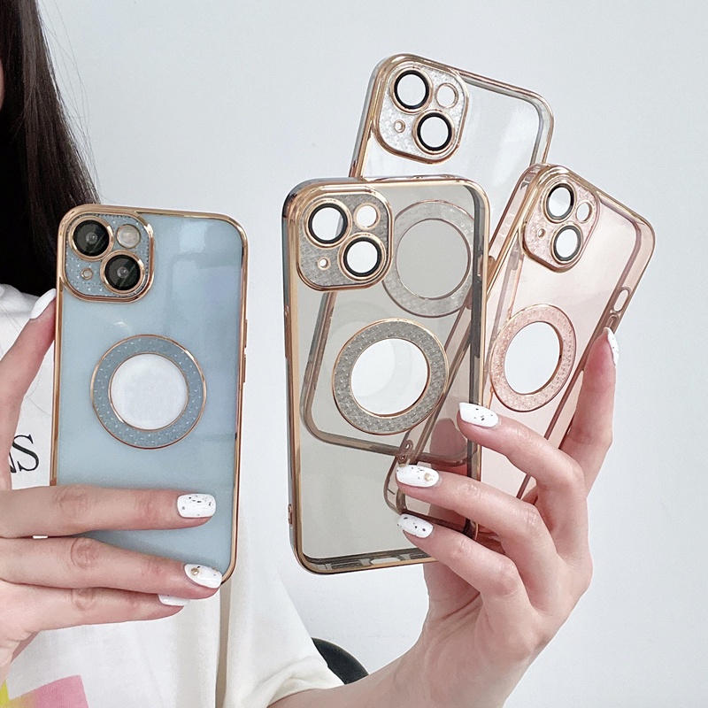 Ốp Điện Thoại Dẻo Đính Đá Lấp Lánh Sang Trọng Kèm Phim Bảo Vệ Lens Cho iPhone 13 Pro max 12 Pro max 11 Pro max