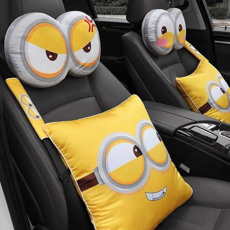 Cartoon Cute Car Cushion Universal Safety Belt Shoulder Pad Pair of Car Seat Cushion Minions Interior Decoration Supplies car accessories 1mwA