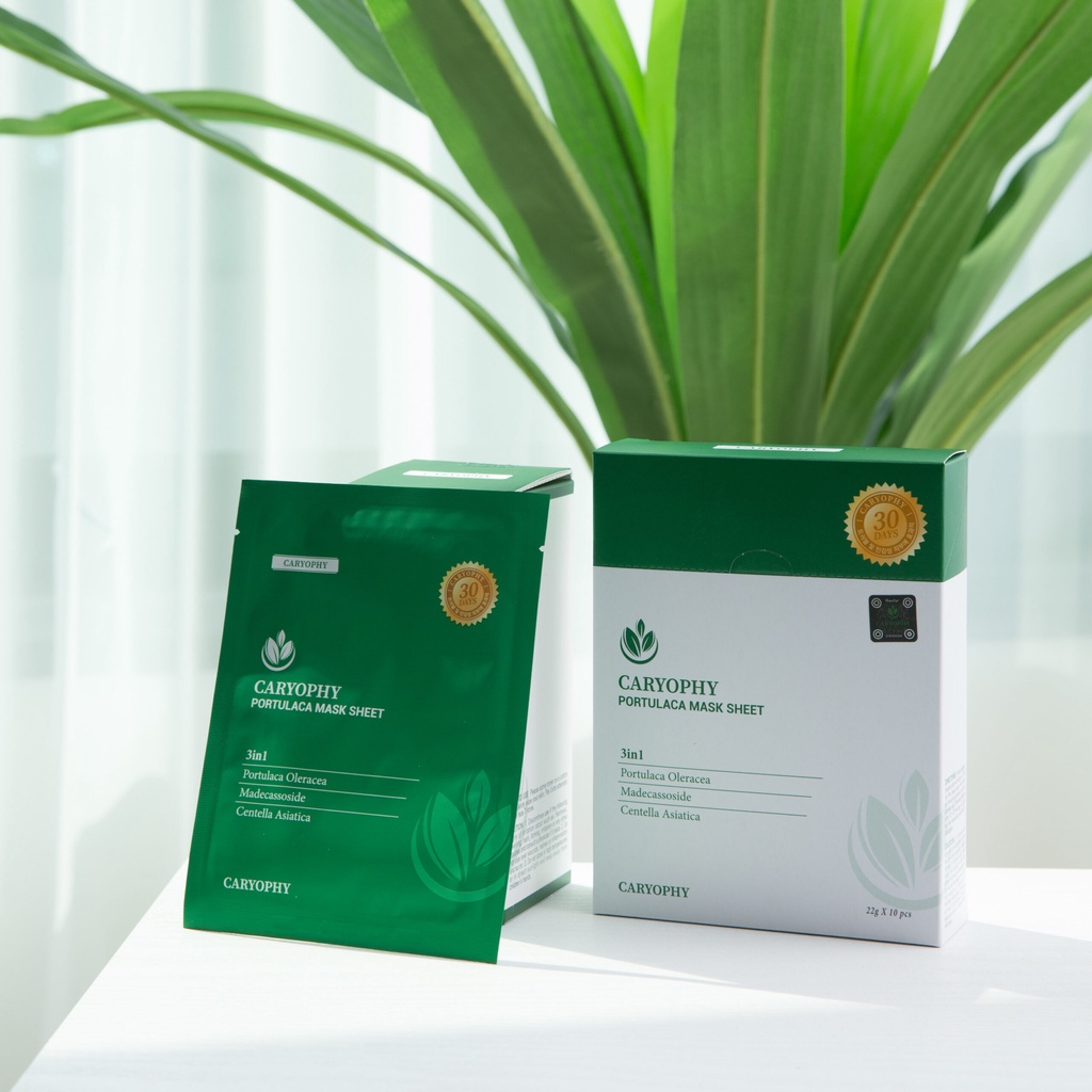 Mặt nạ dưỡng da rau má Caryophy Portulaca Mask Sheet giảm mụn mờ thâm Hàn Quốc