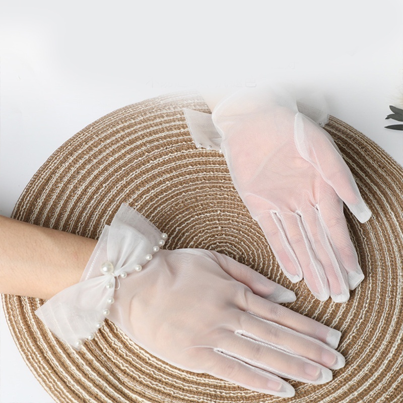 Găng Tay Vải Tuyn Đính Nơ Cho Cô Dâu