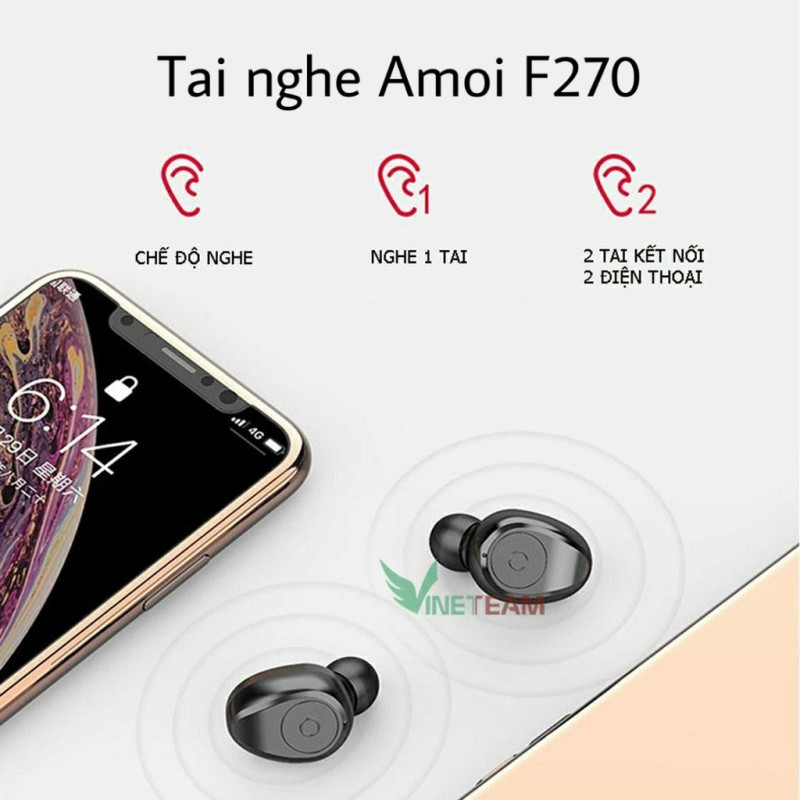 【COD】[ Hàng Xịn ] Tai Nghe Bluetooth Amoi F270 Bản Nút Bấm Chip Cao Cấp Kén Sạc Kiêm Sạc Dự Phòng 4800mah - Tai nghe bluetooth không dây amoi f270, Tai nghe nhét tai không dây, Tai nghe bluetooth pin trâu - Tai nghe buetooth