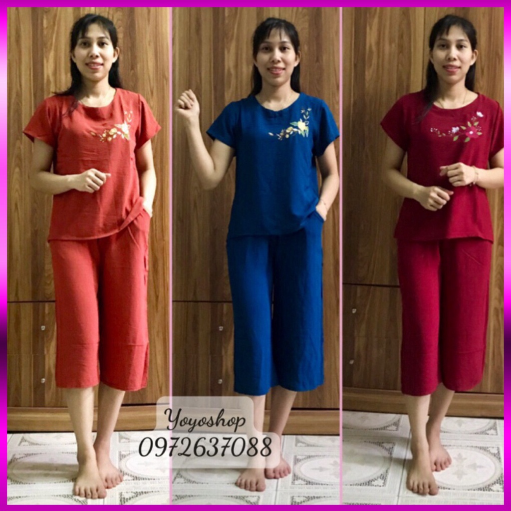 Bộ Đũi Lửng Mặc nhà- Bộ Trung Niên Chất  Đũi Lửng Mặc Nhà cho Mẹ Cho bà