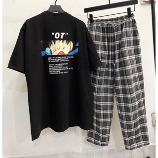 Set Quần caro Xám Kẻ Đỏ + over 07 đen ( có bán lẻ)