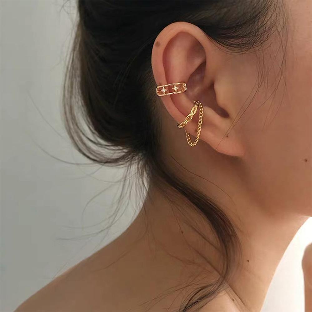 Khuyên Tai Dạng Chuỗi Hai Lớp Thời Trang Dự Tiệc MXMUSTY|Khuyên Tai Nữ Mạ Bạc Không Xỏ Lỗ Thời Trang