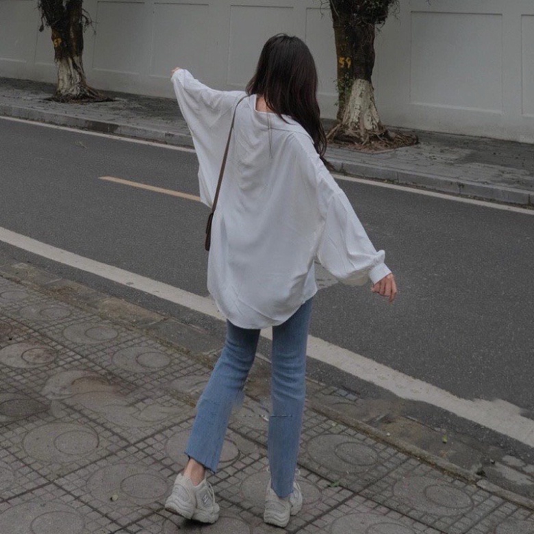 Áo sơ mi nữ thụng form rộng phong thái tươi trẻ A633 Nội Y Xanh hàng đẹp trendy