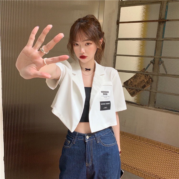 Happy-store 💋 Áo khoác blazer croptop ngắn tay thời trang Hàn Quốc dễ phối đồ cho nữ