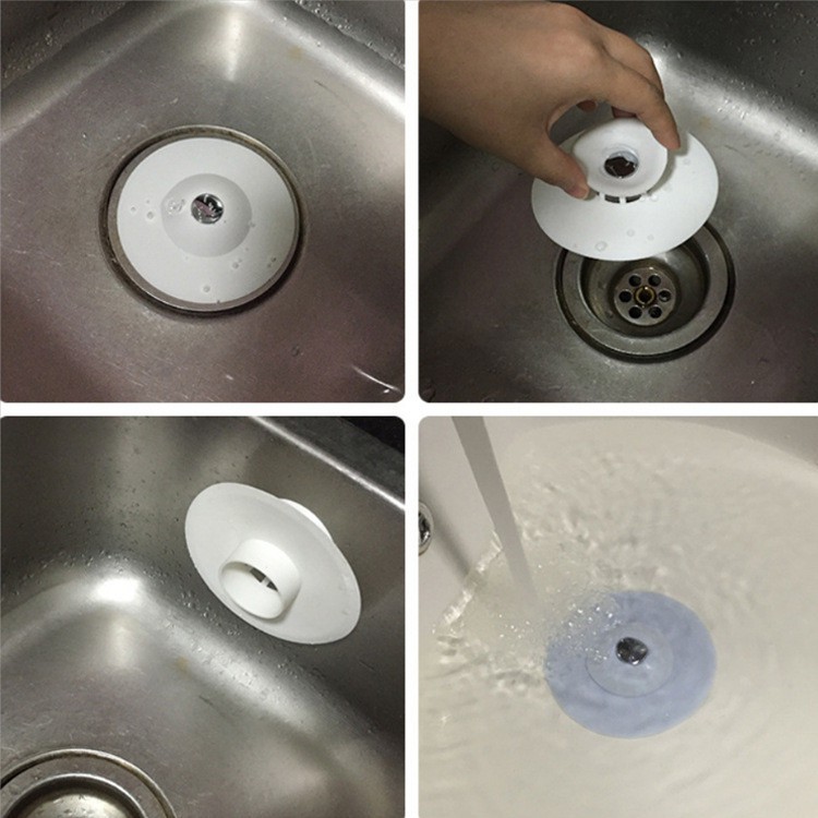 Nút Bịt Lỗ Thoát Nước Bồn Rửa Bát, Thoát Sàn, Dụng Cụ Giữ Nước Cống Thoát Nước Bằng Silicon 2in1, Nắp Chặn Lọc Rác.