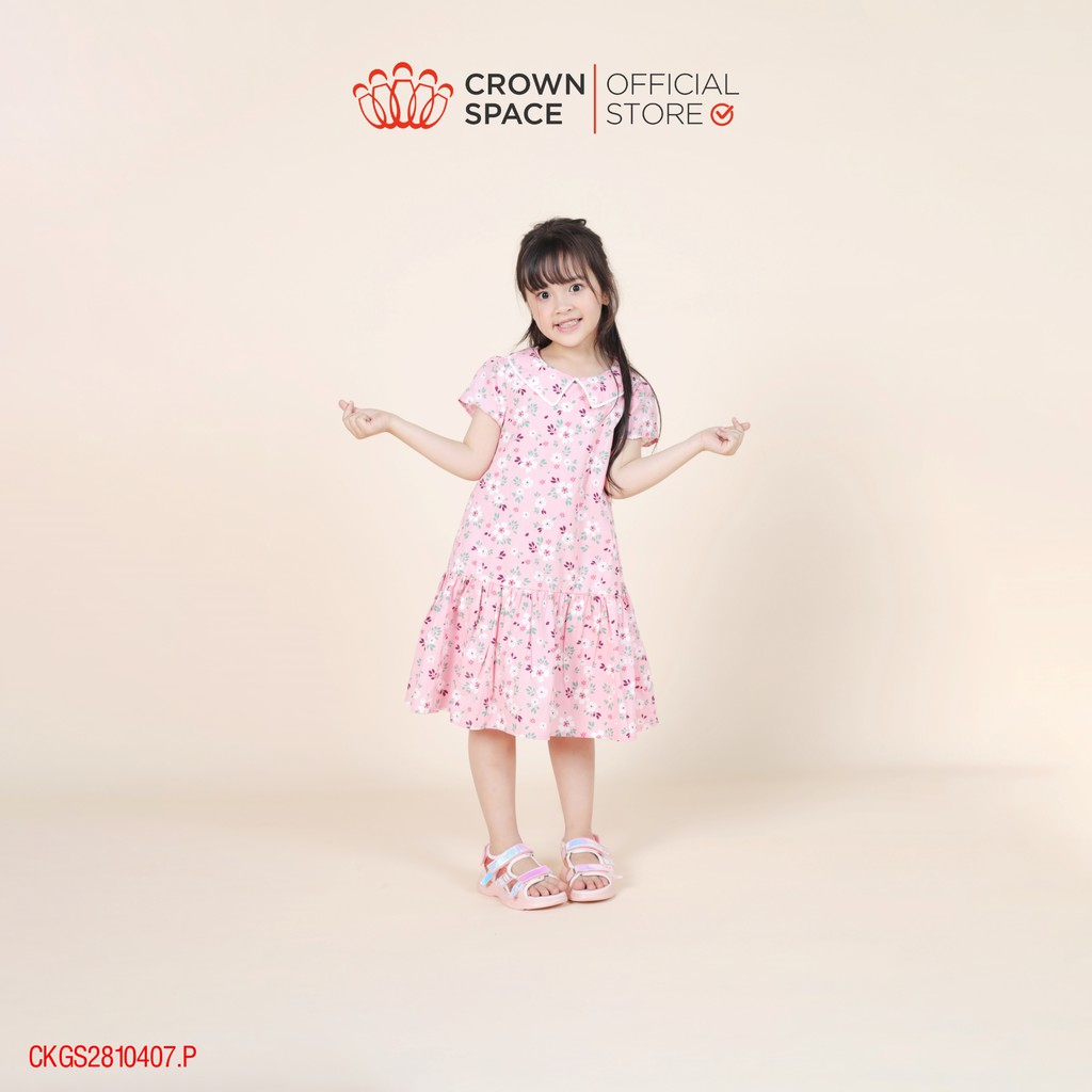 Váy Hoa Nhí Hồng Pastel Cho Bé Gái Chính Hãng Crown Space CKGS2810407.P